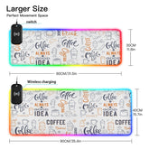 Coffee Set Lettering Wireless Charging Mouse Pad for Mobile Phone Extra Large Gaming Mousepad with 13 Lighting Modes Mouse Mat for MacBook PC Laptop Desk Office Home Gaming